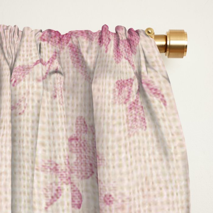 Elegant blush pink white rustic floral vintage stripes Window Curtain Gallery Image 2
