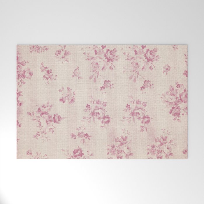 Elegant blush pink white rustic floral vintage stripes Welcome Mat Gallery Image 1