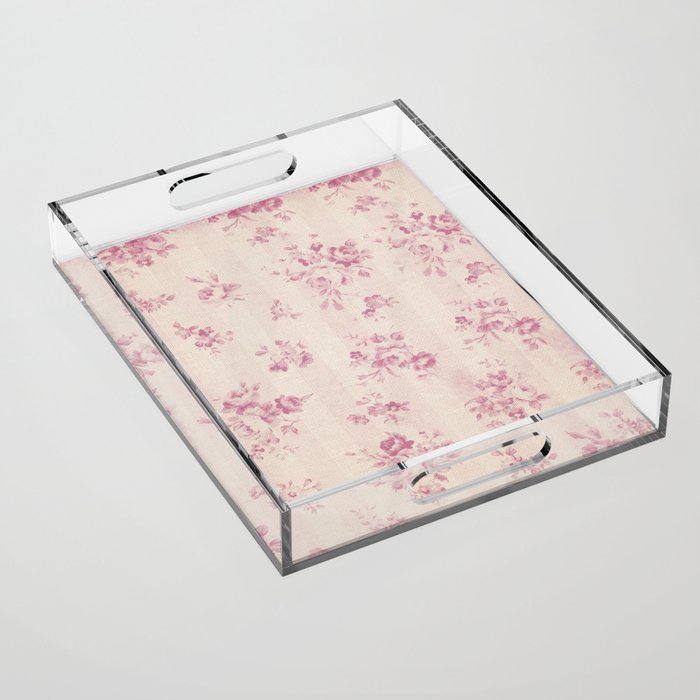 Elegant blush pink white rustic floral vintage stripes Acrylic Tray Gallery Image 1