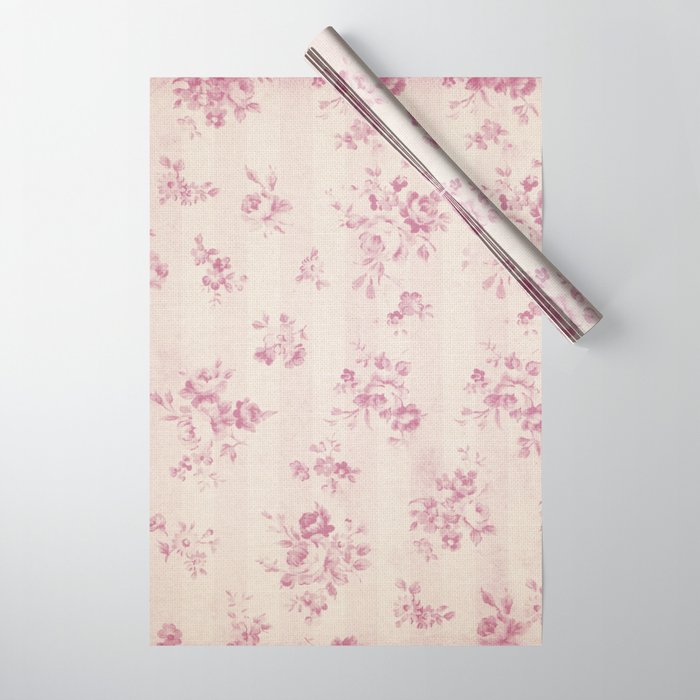 Elegant blush pink white rustic floral vintage stripes Wrapping Paper Gallery Image 1