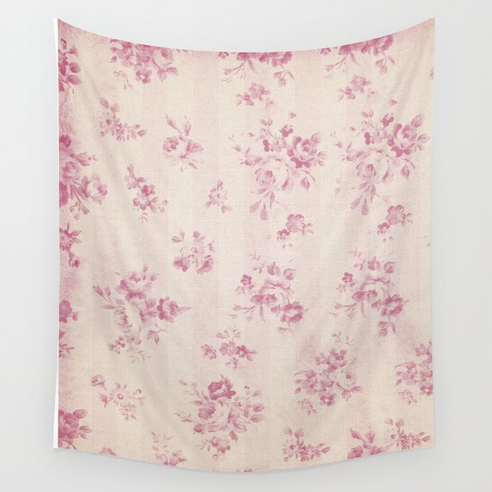 Elegant blush pink white rustic floral vintage stripes Wall Tapestry Gallery Image 1