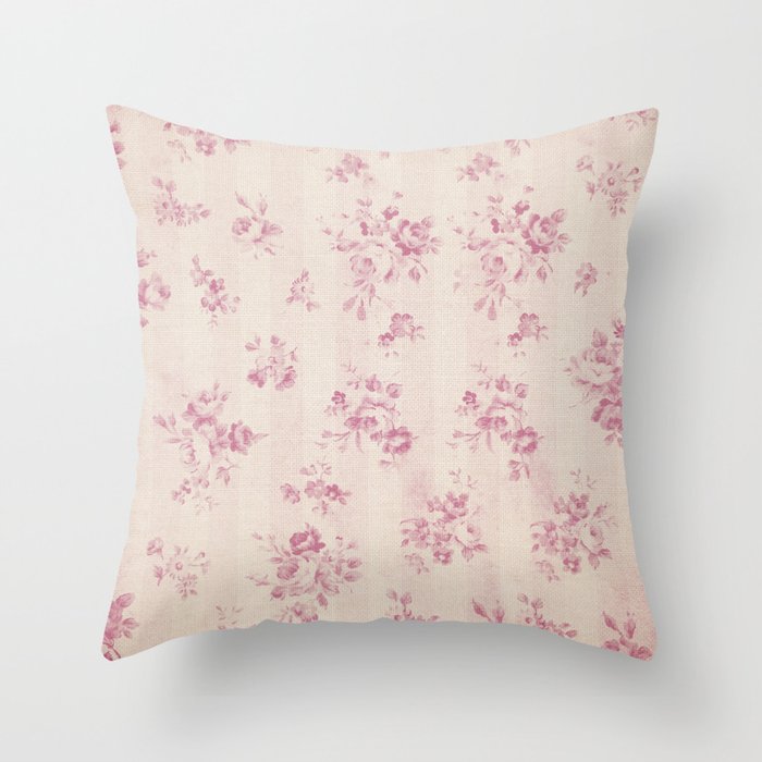 Elegant blush pink white rustic floral vintage stripes Throw Pillow Gallery Image 1