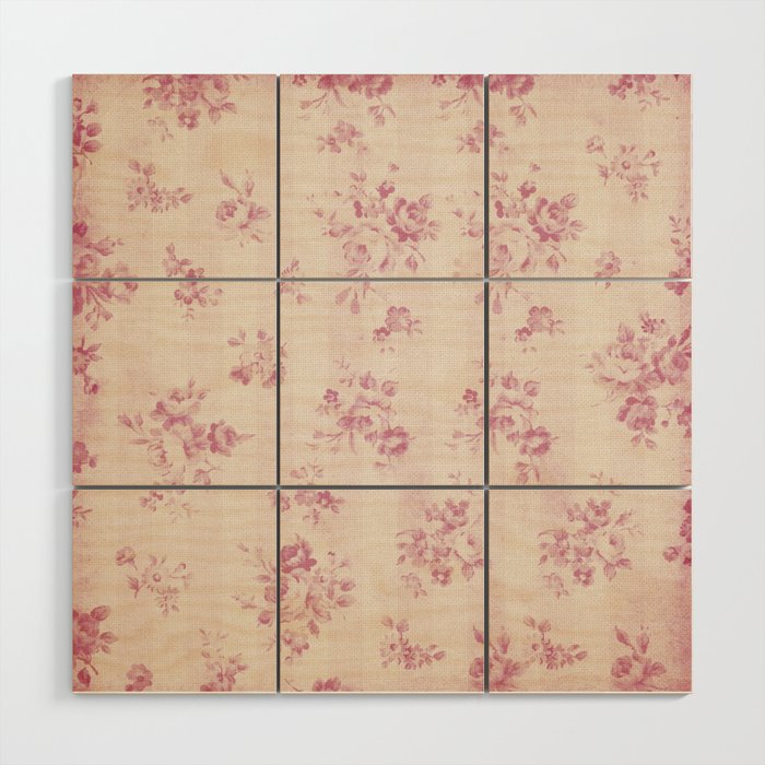 Elegant blush pink white rustic floral vintage stripes Wood Wall Art Gallery Image 1