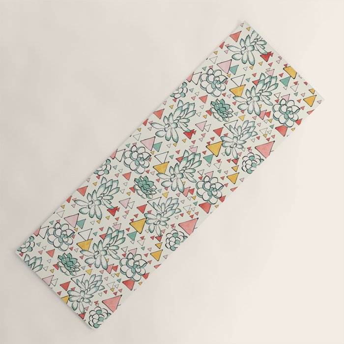 Succulent and triangles seamless pattern Yoga Mat Gallery Image 1