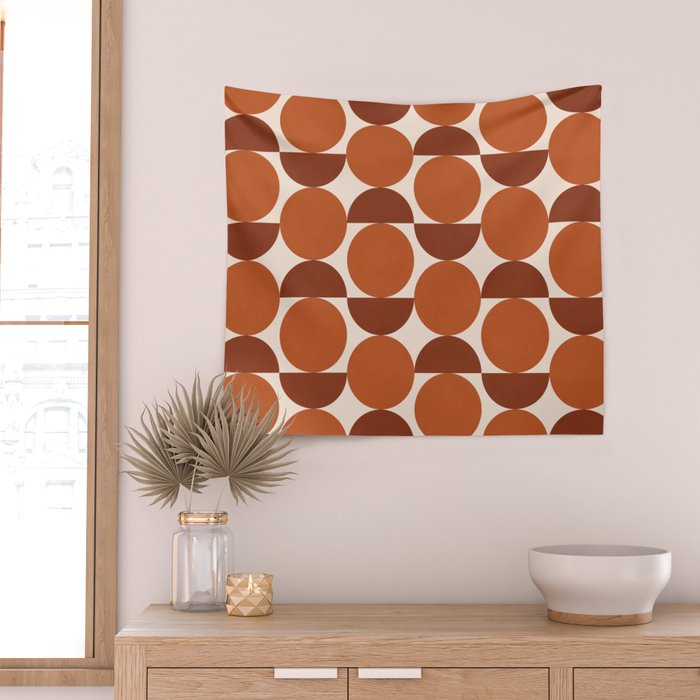 Vintage Mid-century Modern Abstract Geometric Shapes in Burnt Orange Pattern Wall Tapestry Gallery Image 2