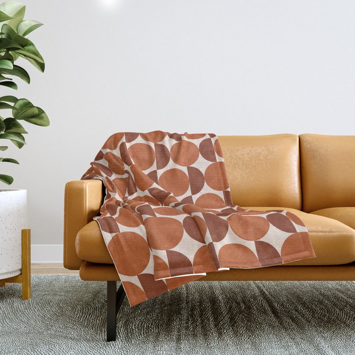 Vintage Mid-century Modern Abstract Geometric Shapes in Burnt Orange Pattern Throw Blanket Gallery Image 1