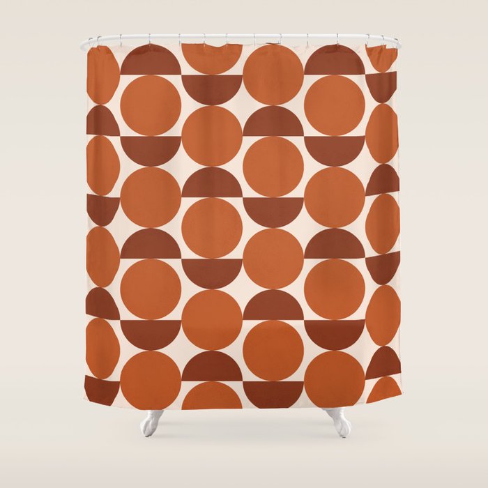 Vintage Mid-century Modern Abstract Geometric Shapes in Burnt Orange Pattern Shower Curtain Gallery Image 1