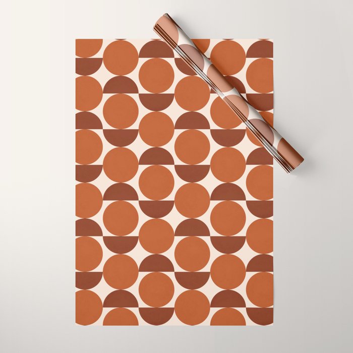 Vintage Mid-century Modern Abstract Geometric Shapes in Burnt Orange Pattern Wrapping Paper Gallery Image 1