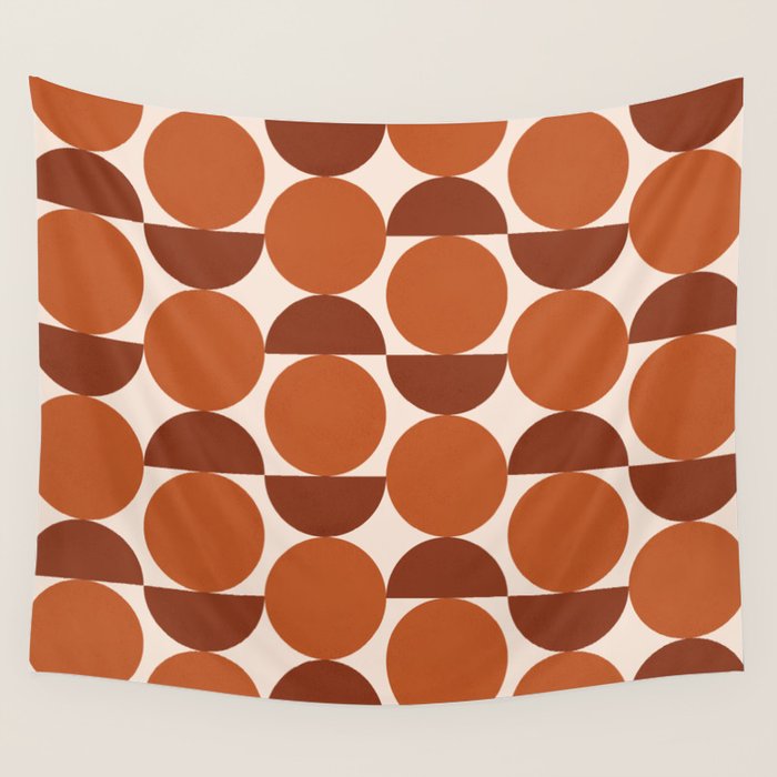 Vintage Mid-century Modern Abstract Geometric Shapes in Burnt Orange Pattern Wall Tapestry Gallery Image 4