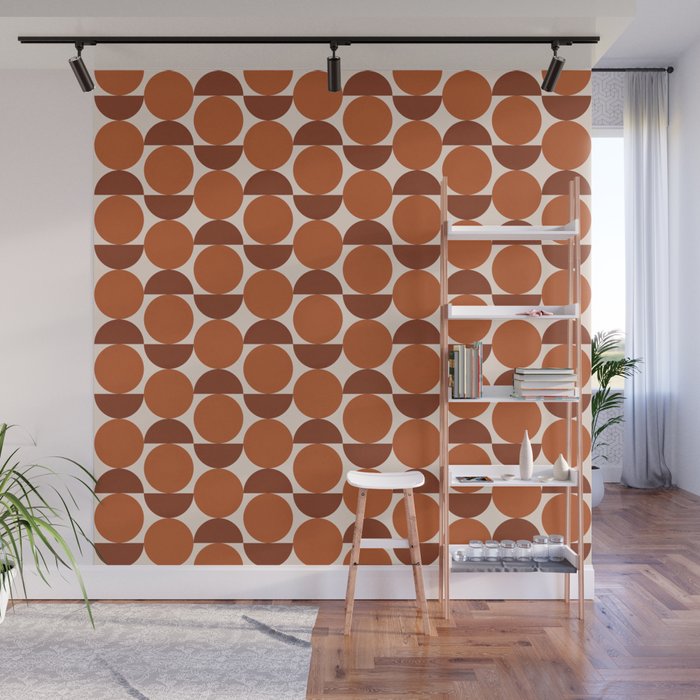 Vintage Mid-century Modern Abstract Geometric Shapes in Burnt Orange Pattern Wall Mural Gallery Image 1