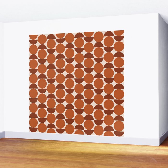 Vintage Mid-century Modern Abstract Geometric Shapes in Burnt Orange Pattern Wall Mural Gallery Image 2