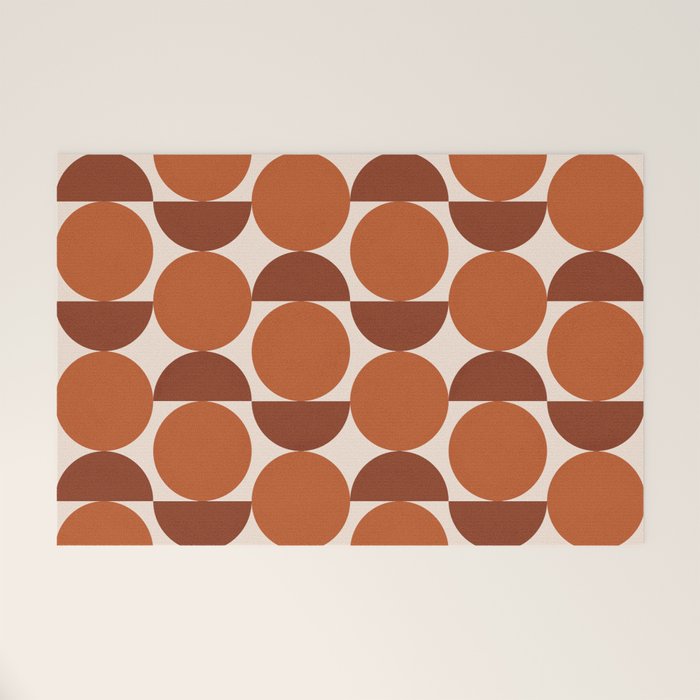 Vintage Mid-century Modern Abstract Geometric Shapes in Burnt Orange Pattern Welcome Mat Gallery Image 1