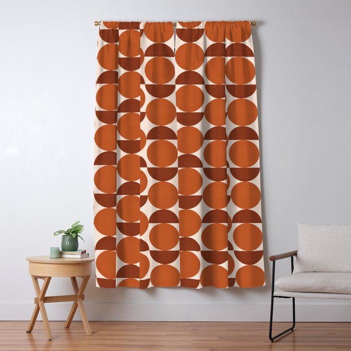 Vintage Mid-century Modern Abstract Geometric Shapes in Burnt Orange Pattern Window Curtain Gallery Image 1