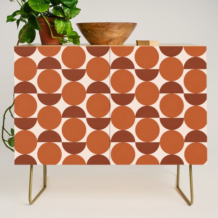 Vintage Mid-century Modern Abstract Geometric Shapes in Burnt Orange Pattern Credenza Gallery Image 1