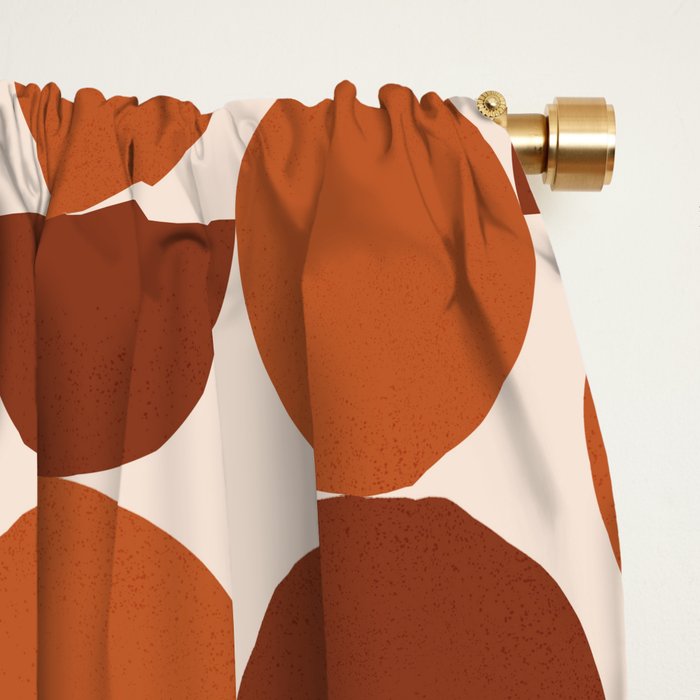 Vintage Mid-century Modern Abstract Geometric Shapes in Burnt Orange Pattern Window Curtain Gallery Image 2