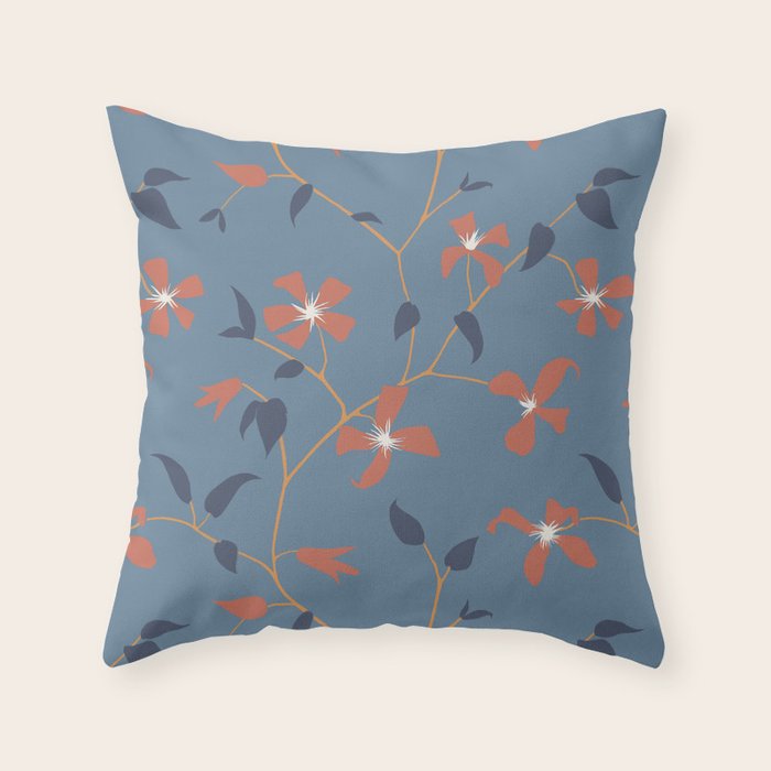 Floral Clematis Vine - Indigo Sunset Throw Pillow Gallery Image 6