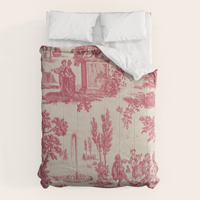 Antique 19th Century Romantic Pastoral French Toile de Jouy Comforter Gallery Image 6