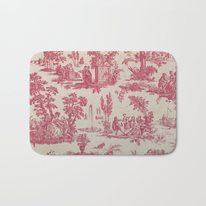 Antique 19th Century Romantic Pastoral French Toile de Jouy Bath Mat Gallery Image 1
