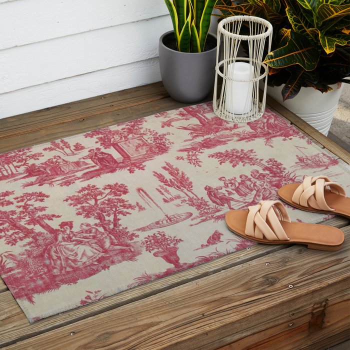 Antique 19th Century Romantic Pastoral French Toile de Jouy Outdoor Rug Gallery Image 2