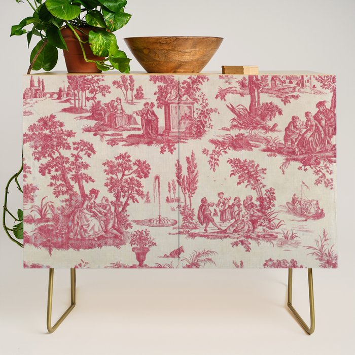 Antique 19th Century Romantic Pastoral French Toile de Jouy Credenza Gallery Image 1