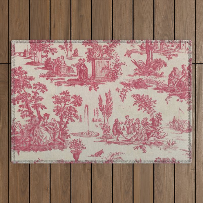 Antique 19th Century Romantic Pastoral French Toile de Jouy Outdoor Rug Gallery Image 1