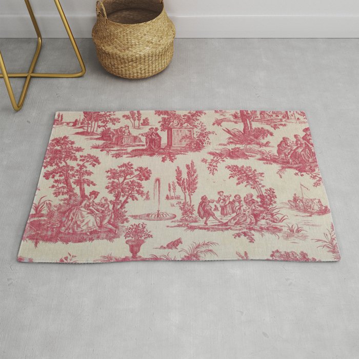 Antique 19th Century Romantic Pastoral French Toile de Jouy Rug Gallery Image 1