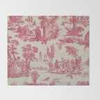 Antique 19th Century Romantic Pastoral French Toile de Jouy Throw Blanket Gallery Image 2