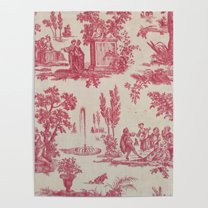 Antique 19th Century Romantic Pastoral French Toile de Jouy Poster Gallery Image 1