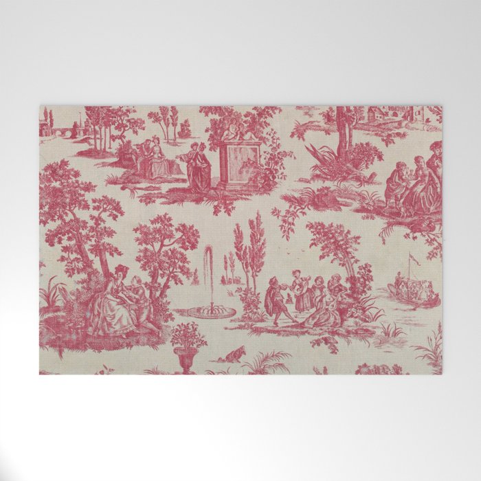 Antique 19th Century Romantic Pastoral French Toile de Jouy Welcome Mat Gallery Image 1