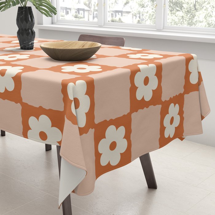 Flower Checker in Burnt Orange  Tablecloth Gallery Image 3