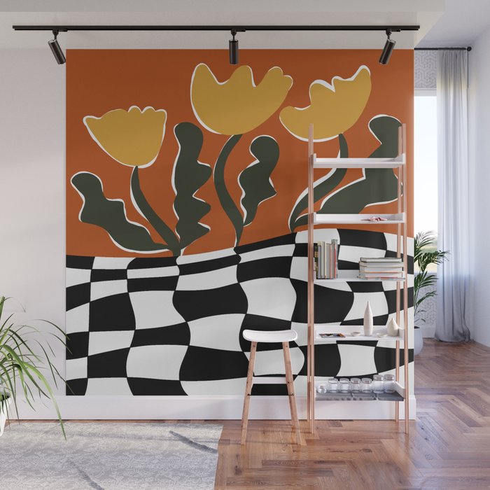 Vintage Poppy plaid Wall Mural Gallery Image 1