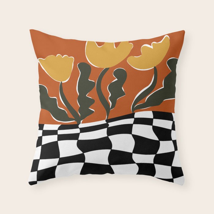 Vintage Poppy plaid Throw Pillow Gallery Image 1