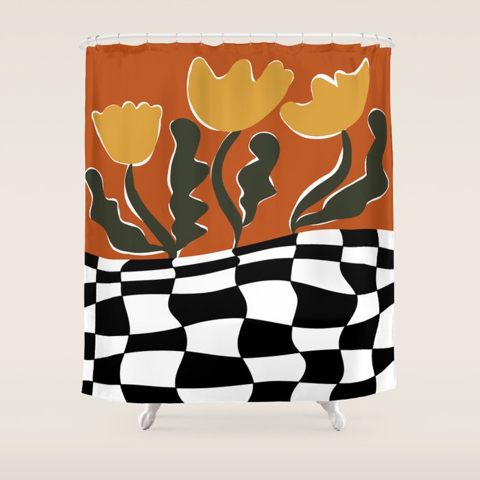 Vintage Poppy plaid Shower Curtain Gallery Image 1