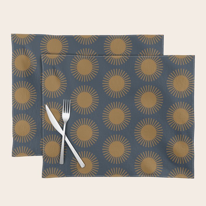 Boho Summer Sun Pattern VII Navy Blue Burnt Orange Placemat Gallery Image 1