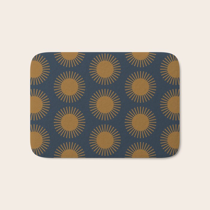Boho Summer Sun Pattern VII Navy Blue Burnt Orange Bath Mat Gallery Image 1