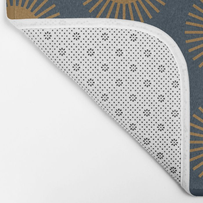 Boho Summer Sun Pattern VII Navy Blue Burnt Orange Bath Mat Gallery Image 2