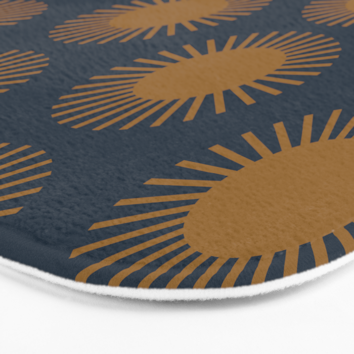 Boho Summer Sun Pattern VII Navy Blue Burnt Orange Bath Mat Gallery Image 3