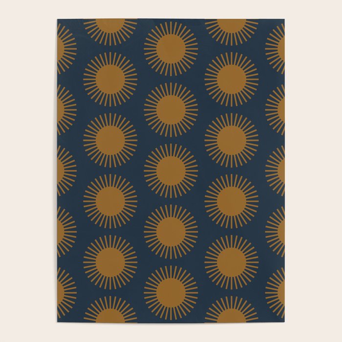 Boho Summer Sun Pattern VII Navy Blue Burnt Orange Poster Gallery Image 4