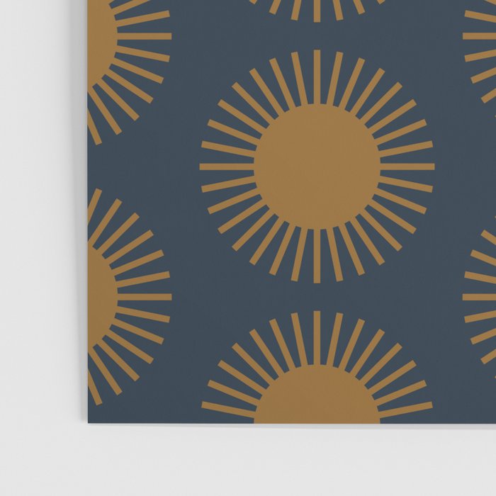 Boho Summer Sun Pattern VII Navy Blue Burnt Orange Poster Gallery Image 3