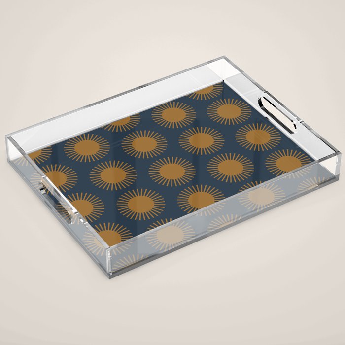 Boho Summer Sun Pattern VII Navy Blue Burnt Orange Acrylic Tray Gallery Image 1