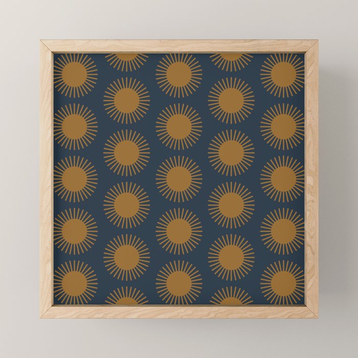 Boho Summer Sun Pattern VII Navy Blue Burnt Orange Mini Art Print Gallery Image 1