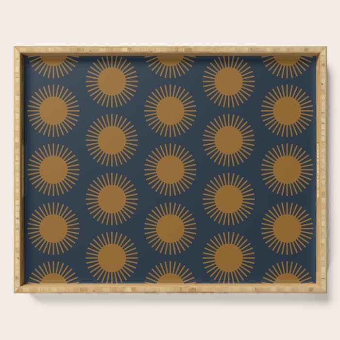 Boho Summer Sun Pattern VII Navy Blue Burnt Orange Serving Tray Gallery Image 1