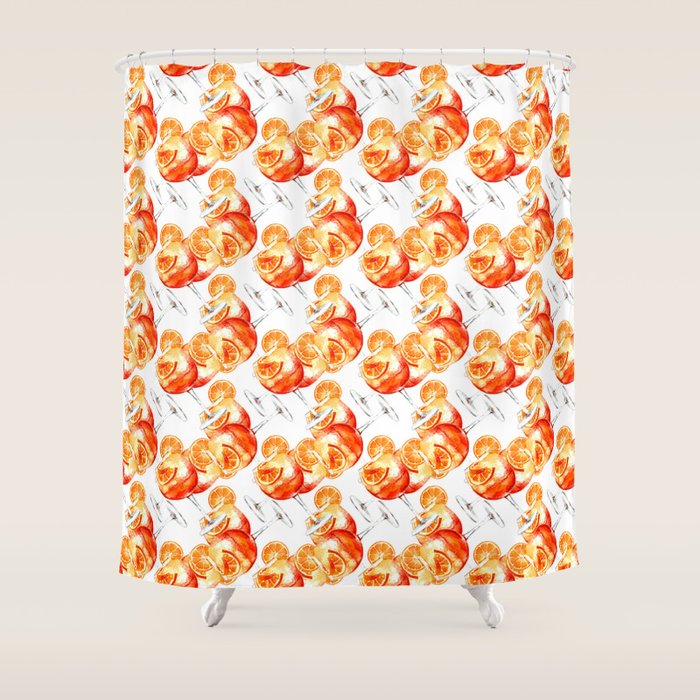Cocktails. Aperol Spritz. Watercolor Painting. Shower Curtain Gallery Image 1