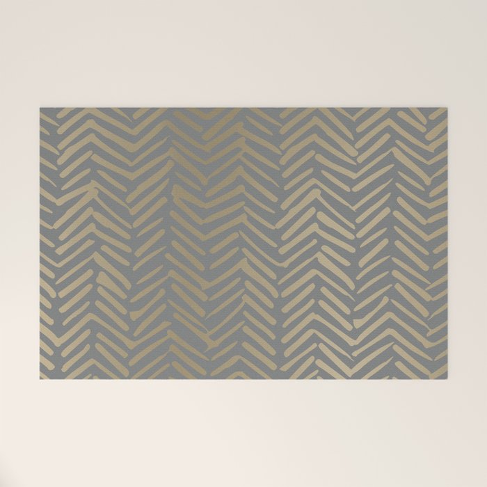 Herringbone, Boho, Mudcloth Pattern, Grey and Gold Welcome Mat Gallery Image 1