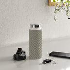 Herringbone, Boho, Mudcloth Pattern, Grey and Gold Water Bottle Gallery Image 4