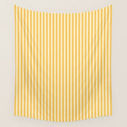 Fine Stripe Narrow Vertical Pinstripe Pattern in Coastal Italian Lemon Yellow Wall Tapestry Gallery Image 4
