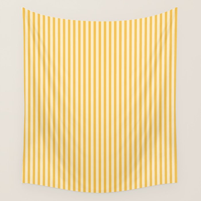 Fine Stripe Narrow Vertical Pinstripe Pattern in Coastal Italian Lemon Yellow Wall Tapestry Gallery Image 4