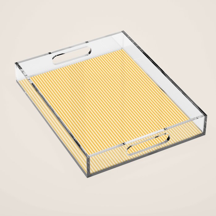 Fine Stripe Narrow Vertical Pinstripe Pattern in Coastal Italian Lemon Yellow Acrylic Tray Gallery Image 1