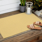 Fine Stripe Narrow Vertical Pinstripe Pattern in Coastal Italian Lemon Yellow Outdoor Rug Gallery Image 2