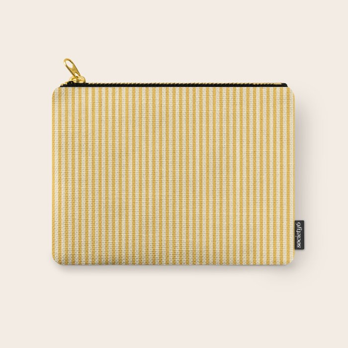 Ultra Fine Stripe Narrow Vertical Pinstripe Pattern in Coastal Italian Lemon Yellow Carry All Pouch Gallery Image 1